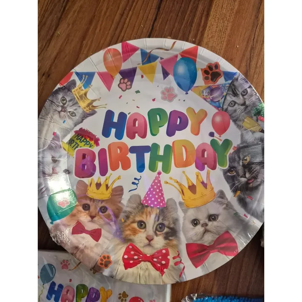 169 Pc Happy Birthday Cat Party Supply Kit Serves 24 Banner Cutlery Plates Cups